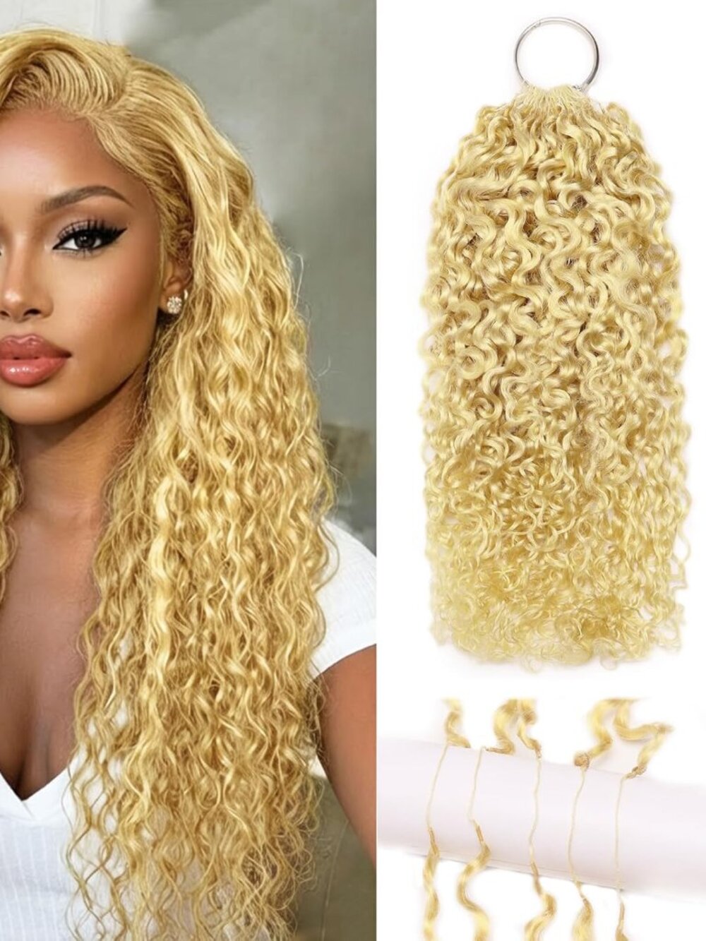 14" Jerry Curly 613 Blonde Human Hair Pre Looped Crochet Extenstions 50g